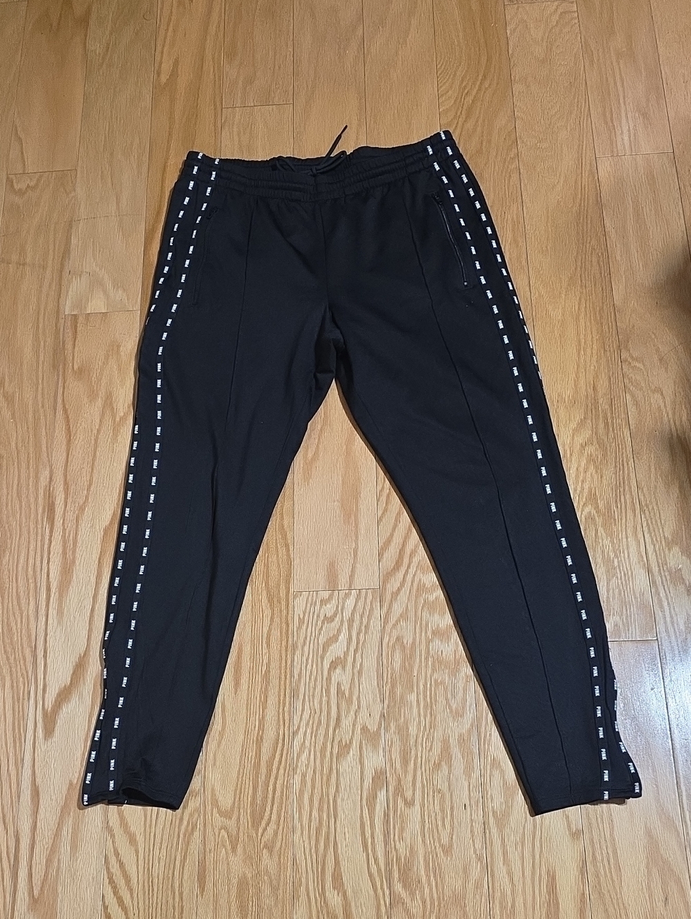 PINK Victoria's Secret Black Men's Joggers with White Side Tape Sz Large